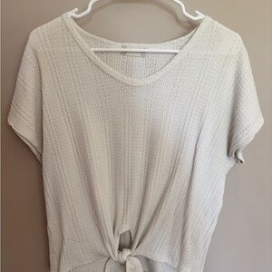 Altar'd State White Ribbed Tie Front Short Sleeve T-Shirt